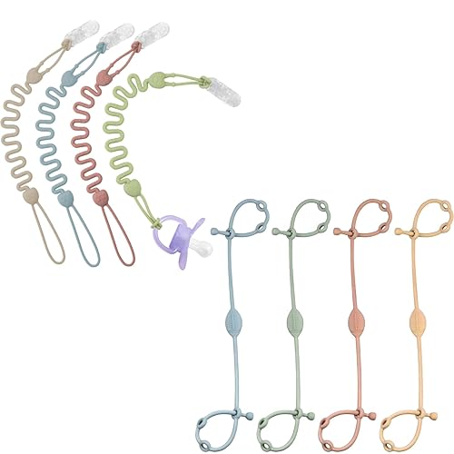 Myvikcar Clips para chupete, soporte de silicona para chupete con cuentas de una sola pieza para bebés, niños y niñas, soportes flexibles y libres