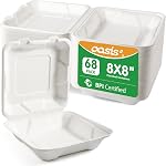 [8×8", 68-Pack] Disposable Clamshell Take Out Food Containers, Biodegradable Paper To Go Boxes for Burgers, Sandwiches, Fries & More (White)