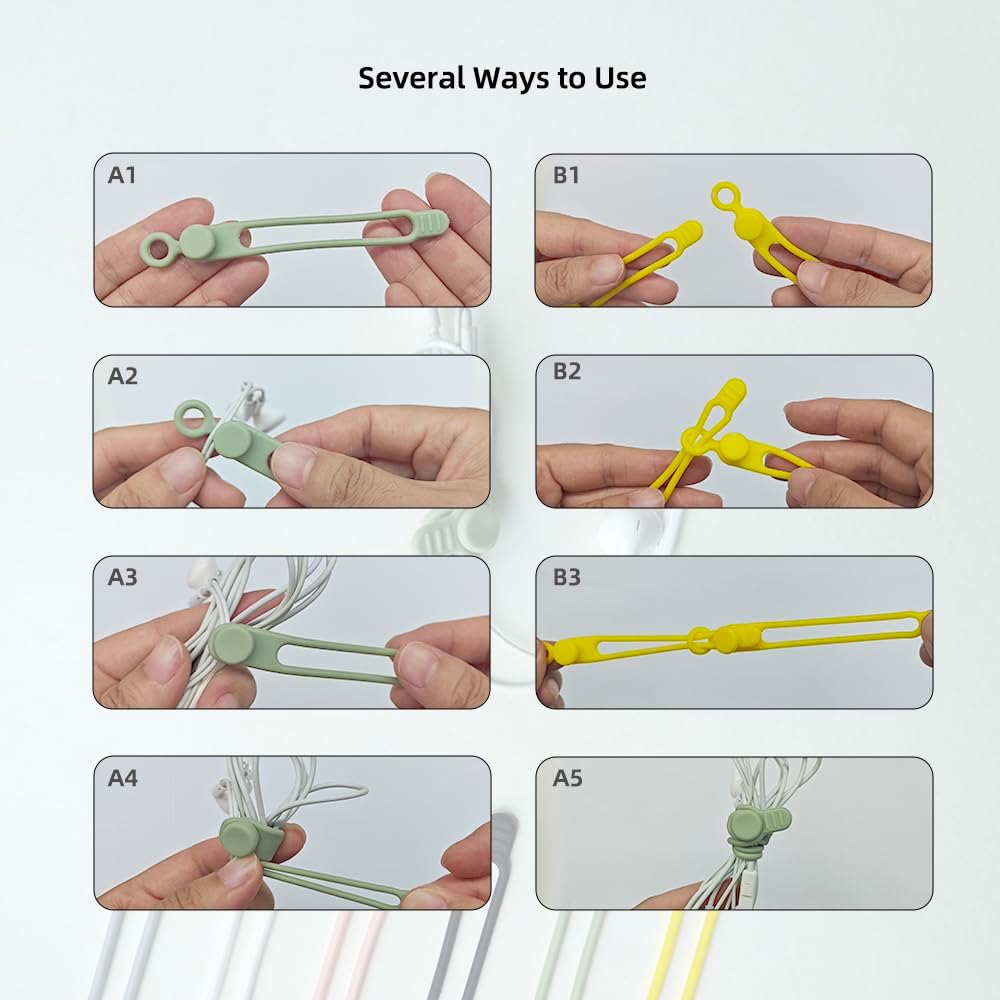 12 Pcs Retractable Silicone Cord Ties for Electronics, Cord Organization Bands, Data Cable Organizer & Cable Ties Reusable for Home Office and Travel Use