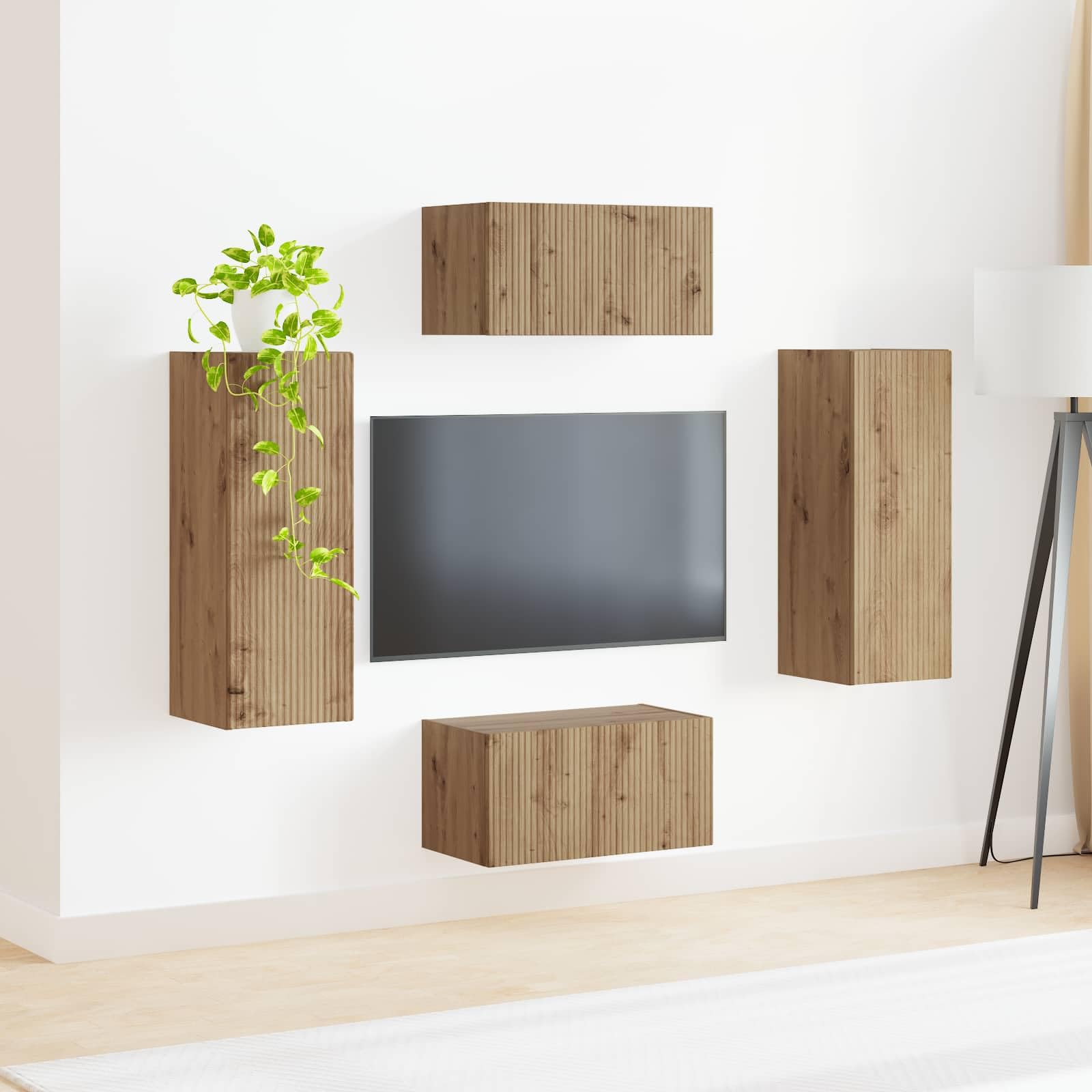 Set di mobili per TV da parete, 2 pezzi, rovere Artisan