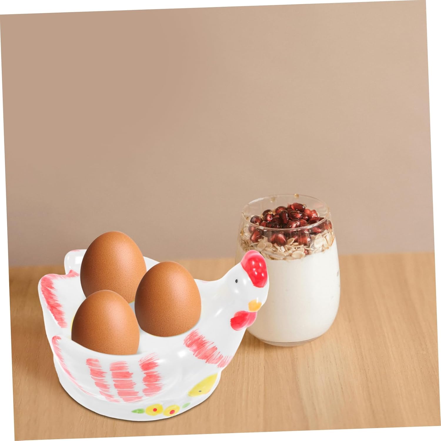 Unomor Ceramic Rooster Egg Holder with Vintage Crackle Glaze Finish Sturdy Boiled Eggs Storage Stand for Kitchen Dining for Breakfast and Home Decor