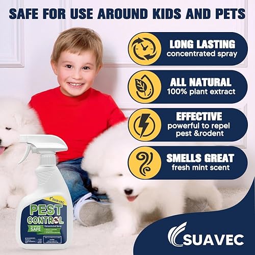 Miniatura 2 de SUAVEC Spray de control de plagas, repelente de roedores, spray de aceite de menta para repelente de ratones, repele ratones, cucarachas, hormigas,