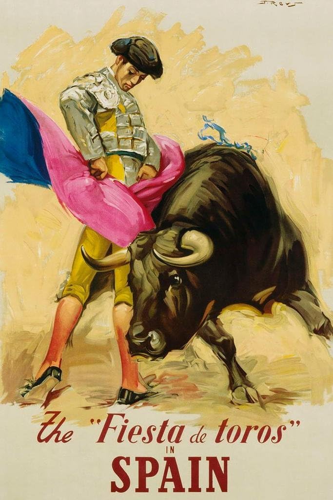 Spain The Fiesta De Toros Bullfighter Matador Vintage Illustration Travel Art Deco Vintage French Wall Art Nouveau 1920 French Advertising Vintage Poster Prints Cool Wall Art Print Poster 16x24