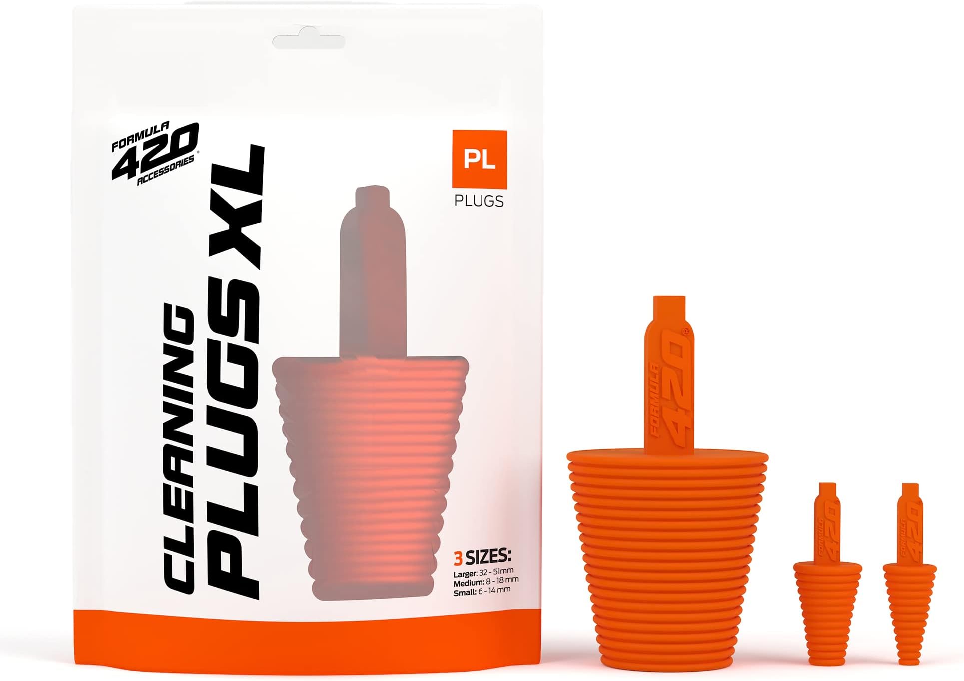 Formula420 XL Cleaning Plug Set | Cleaning, Storage, and Odor Proofing | Formula 420 Accessories | XL 3 Plug Set (Orange)