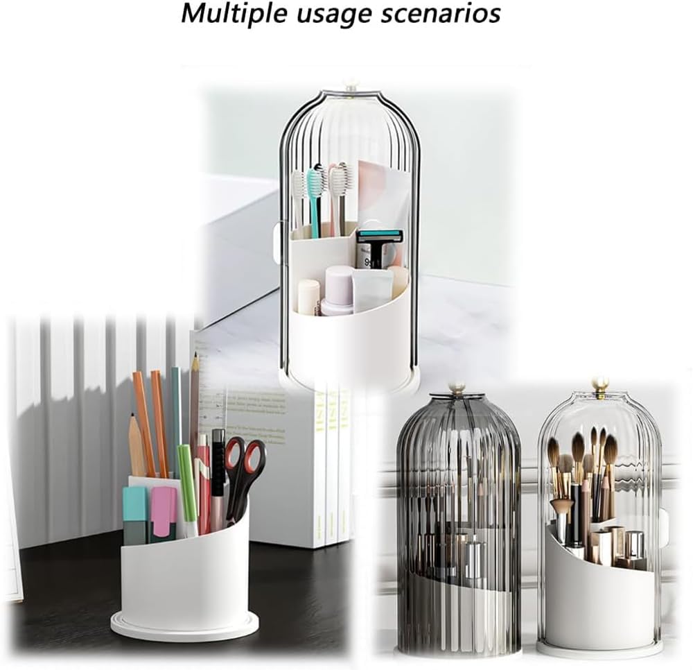 Concealed Toothbrush Holder, Toothbrush Holders With Sliding Lid, 360° Rotating 3 Slots Bathroom Organizer Countertop For Toothbrush Toothpaste, Vanity Makeup brushes Holder (2pcs-3)