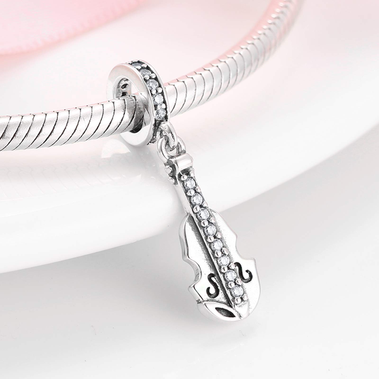 CGCSYZ 925 Sterling Silver Violin Charms Pendant Beads for Jewelry Making Fit Designer Bracelet Bangles