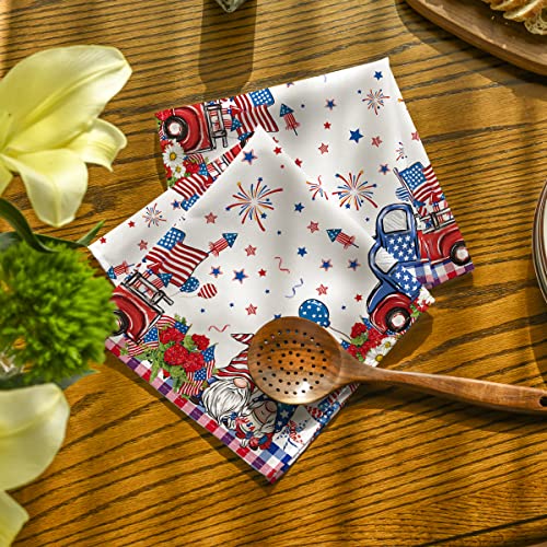 Horaldaily 4Th Of July Cloth Napkins 18 X 18 Inch, Patriotic Truck Watercolor Flag Independence Day Memorial Day Party Dinner Decoration Washable Napkins Set Of 4 #TOP2