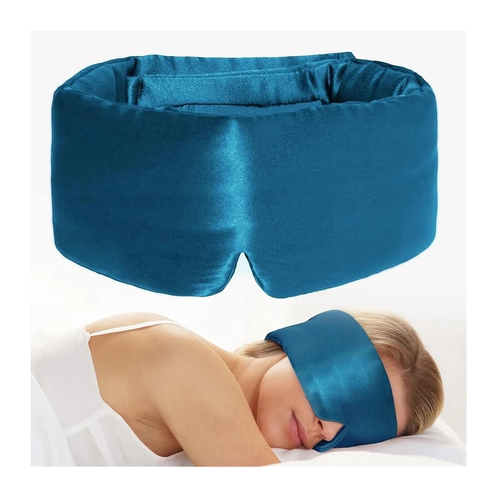 Seiden-Augenmaske 3-teilige Schlafmaske aus Maulbeerseide, Augenmaske mit verstellbarem Kopfband, Augenklappe, die Licht blockiert, for das Nickerchen auf Reisen FüR Schlaf(Blue)