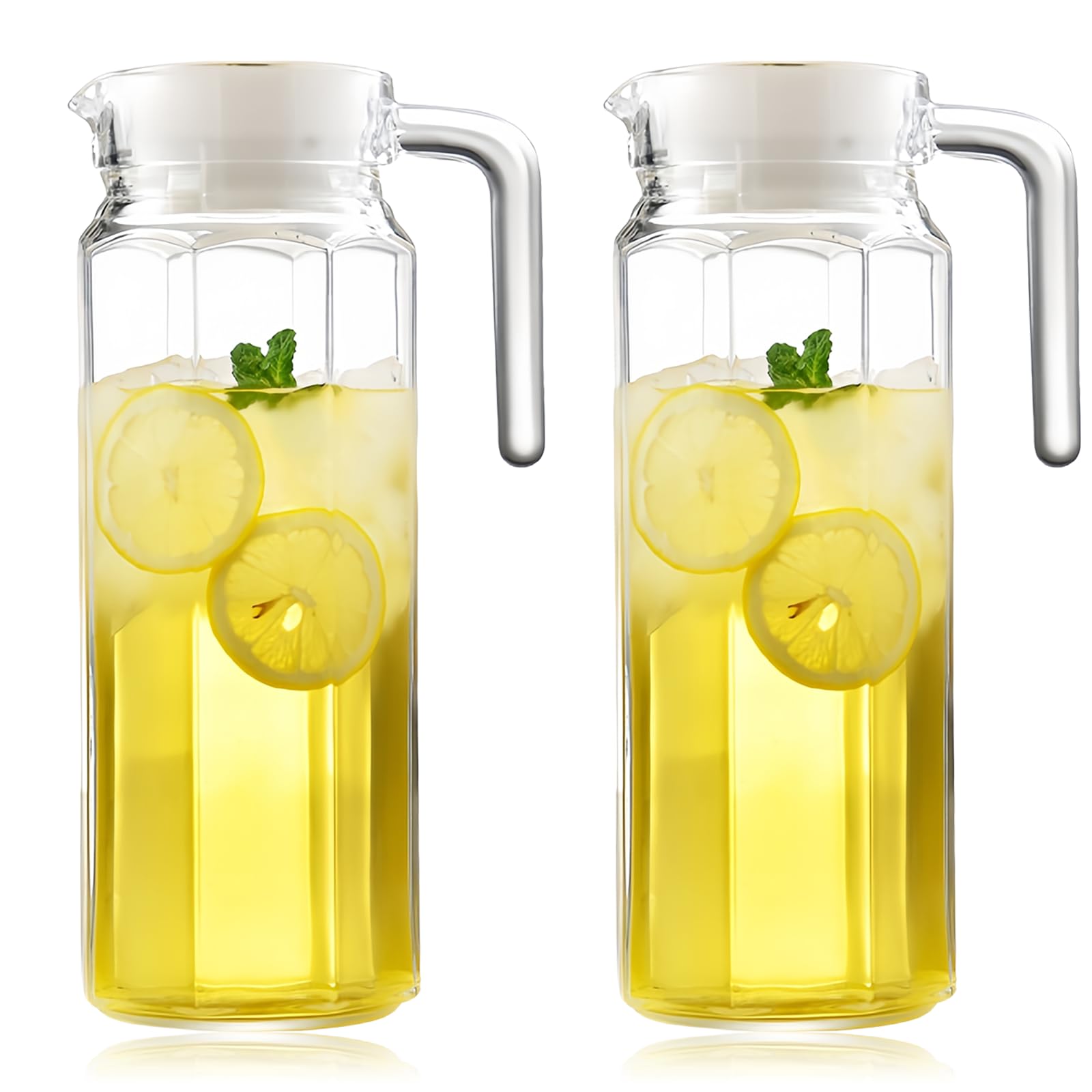2 jarras de agua transparente con tapa: 1,1 litros jarra de zumo transparente con tapa, botella de agua acrílica, jarra de té helado de plástico con asa, jarra de bebidas, para vino, café, agua