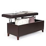 Homebeez Lift Top Storage Ottoman Bench, 42 inch Brown Rectangular Ottoman, Faux Leather Upholstered Storage Bench for Living Room, Bedroom Dark Brown