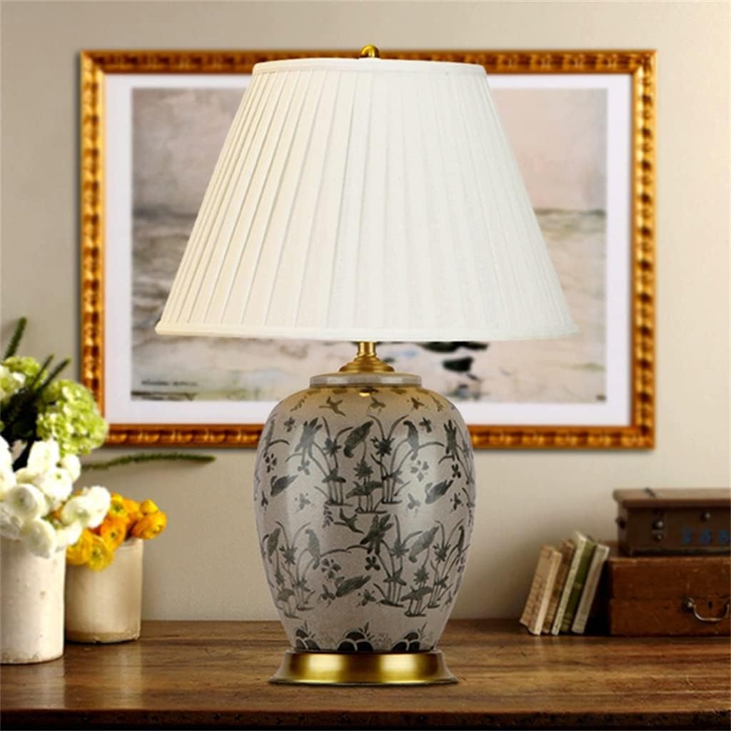 Desk lamp Chinese Style Ceramic Decoration Modern Hand-Painted All Copper Living Room Bedside Bedroom Chinese Style Lamps (Color : A Size : 40x63cm)