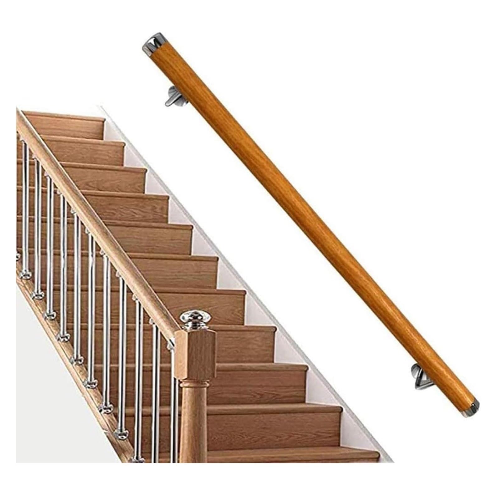 Stair Railing Wood Handrail Indoor Stairs Handrail Wall Mount Handrails w/Metal Barckets,Barrier-Free Staircase Grab Bar for Elderly(30cm)
