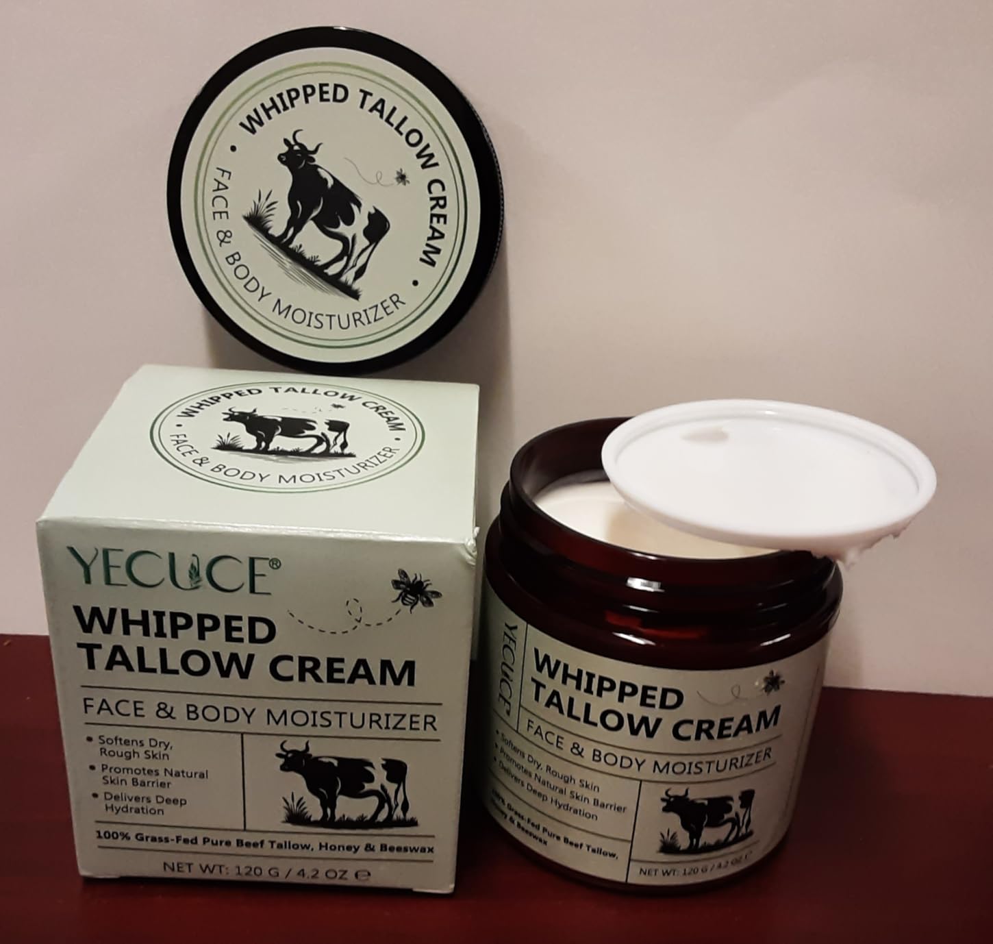 Rulviou 4.2oz Grass Fed Beef Tallow for Women and Girls, Organic Grass Fed and Finished Tallow For Skin - Face & Body(Unscented)