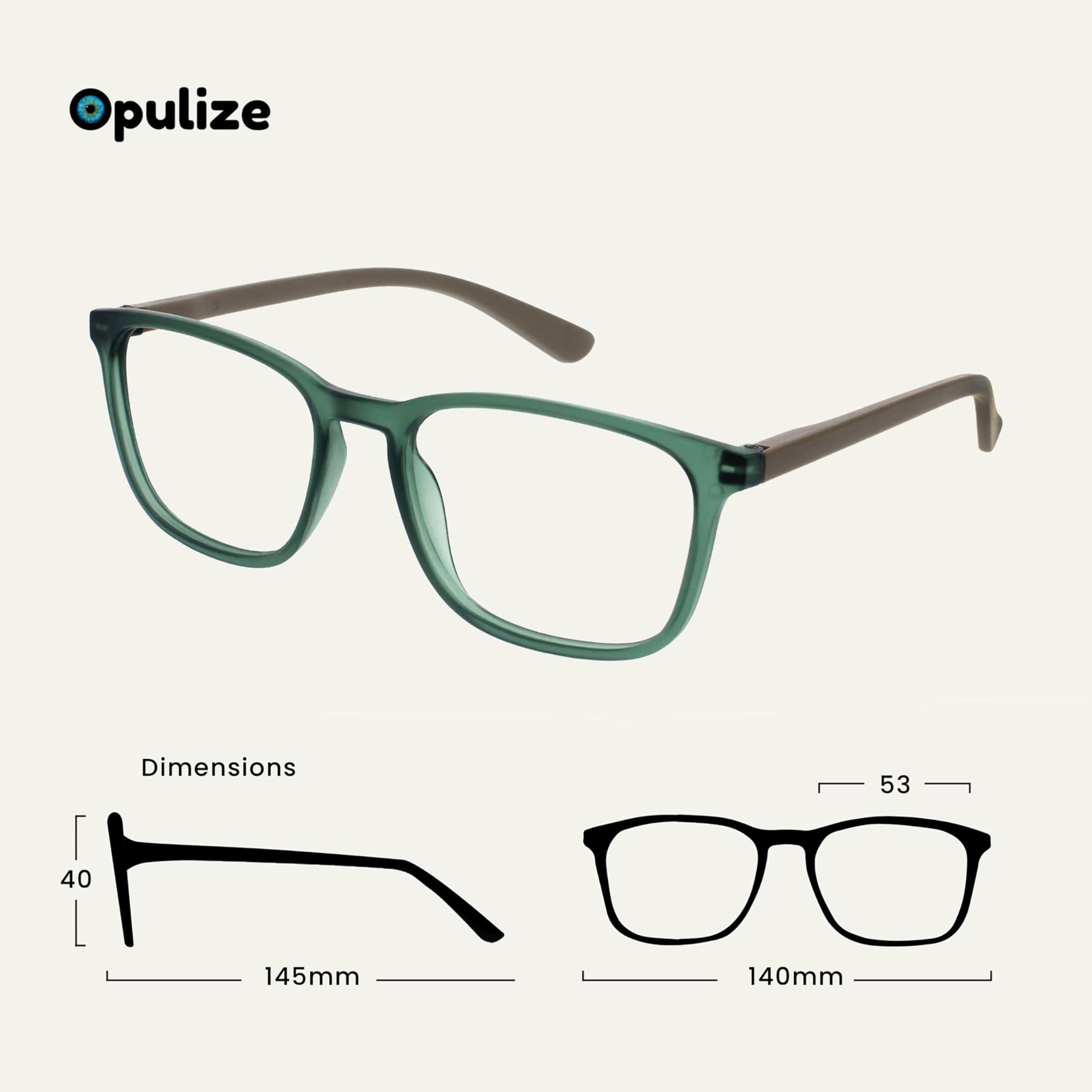 OPULIZE Max Reading Glasses, Classic Large Rectangular Frame, Matt Transparent Green with Beige Arms, Men's Women's Unisex - Image 2