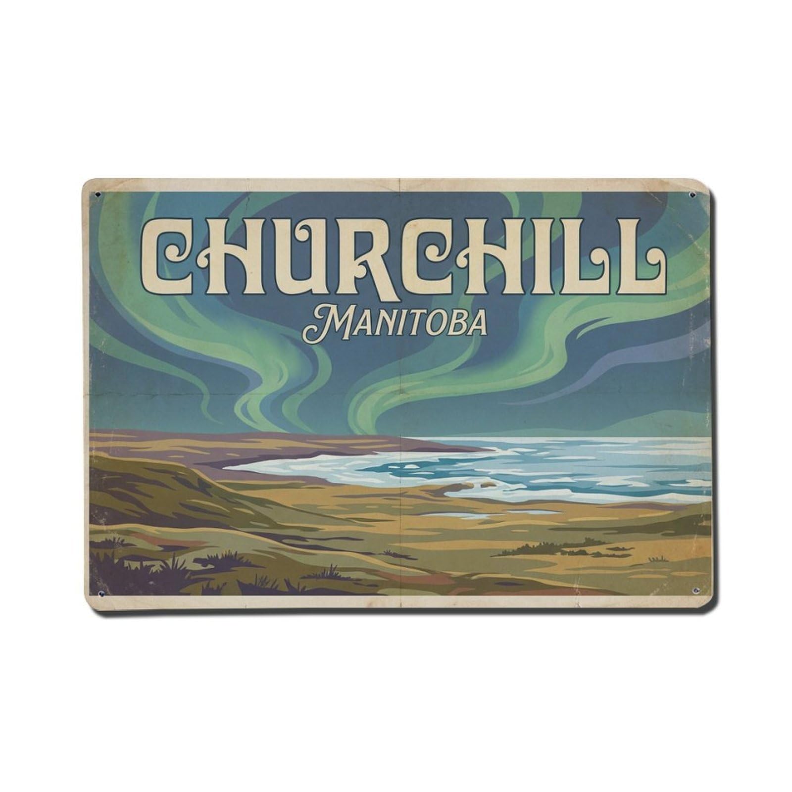 Xanthor Style Travel Vintage Canada Churchill Metal Tin Sign