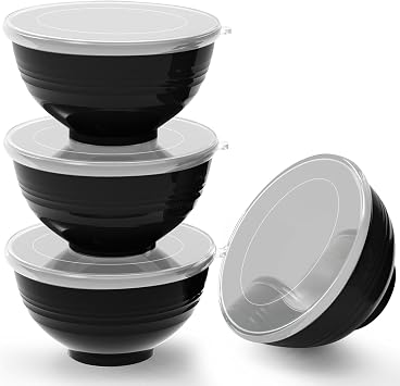 Greentainer Unbreakable Large Cereal Bowls with lids- 24 OZ Plastic Lightweight Bowl Sets 4 - Dishwasher & Microwave Safe - for Cereal, Salad,Soup, Noodle, 4 Pieces