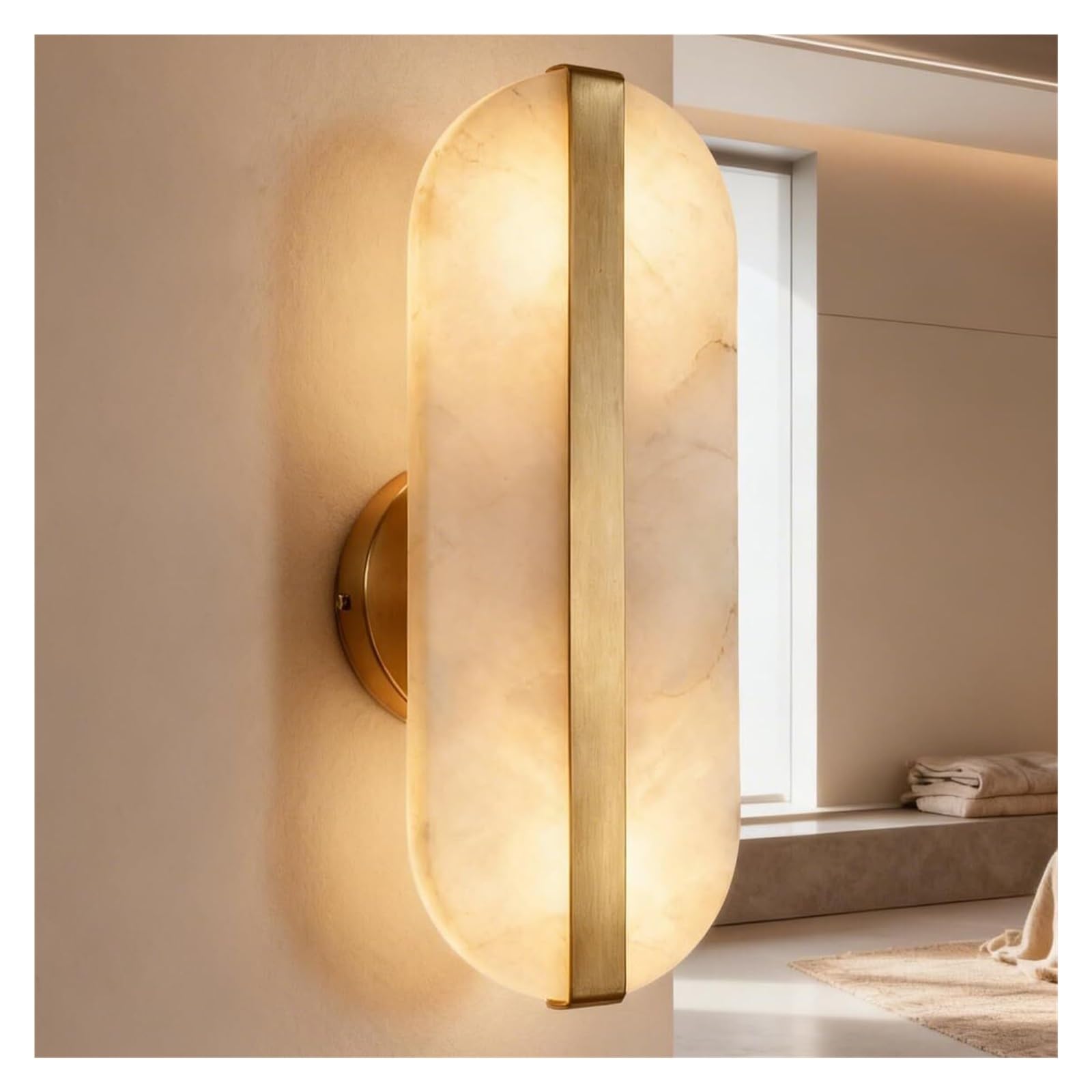 KHUKHU Modern Marble Wall Sconce Mid Century Gold White Alabaster Wall Light Long Linear Bathroom Vanity Wall Lamp for Bedroom Bedside Living Room Indoor Corridor Porch Farmhouse