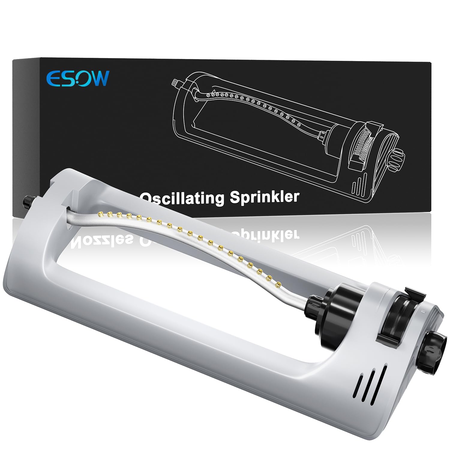 ESOW Automatic Oscillating Lawn Sprinkler with 19 Hole Jet Nozzles, Garden Water Sprinkler Covers up to 3,600 sq.ft, Easy Adjust Range Control, Watering Device for Home Garden Agricultural Irrigation