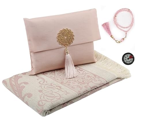 Imani Aksa Musulman-Geschenkset mit Tasche, für den Gebetsteppich / Gebetteppich / Gebetmatte Muslim, Rosa 2 (Tasbih und Boussole) Cover