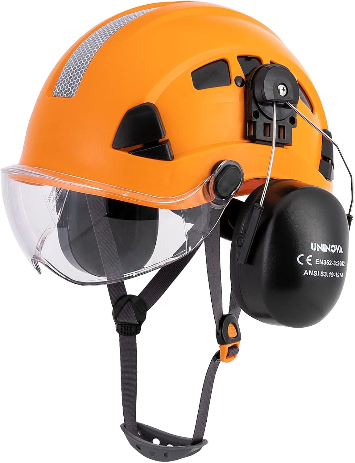 UNINOVA Hard Hat Ear Protection and Visor ANSI Z89.1 Vented ABS Forestry Arborist Tree Climbing Construction Helmet Ear Protection