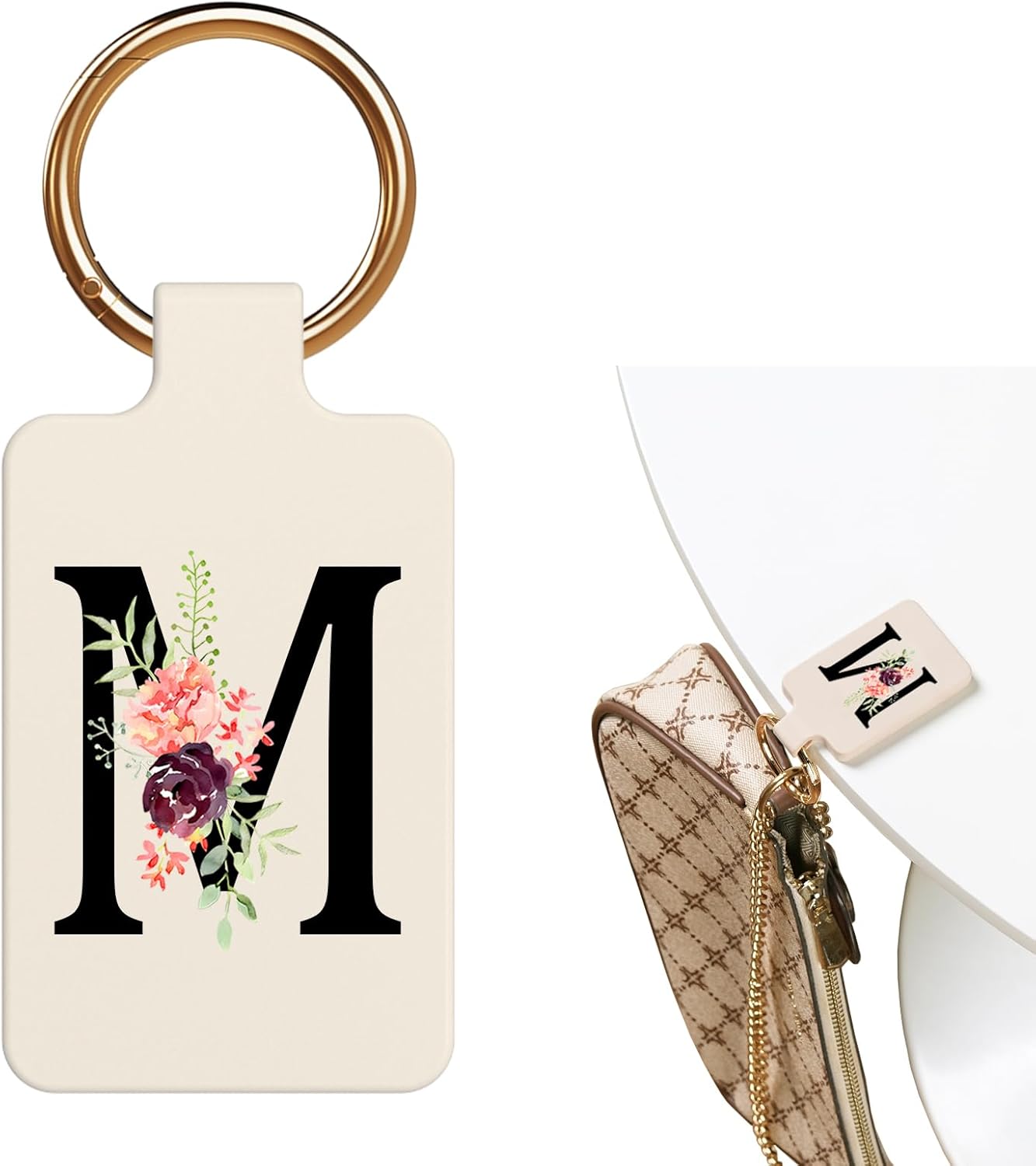 Letter A-Z Strong Magnetic Purse Holder Stylish Floral Design Handbag Hanger for Women Suitable for Table Tops Metal Wall Door Hinge Frame Shopping Cart Valentine's Day Gift Bag Charms
