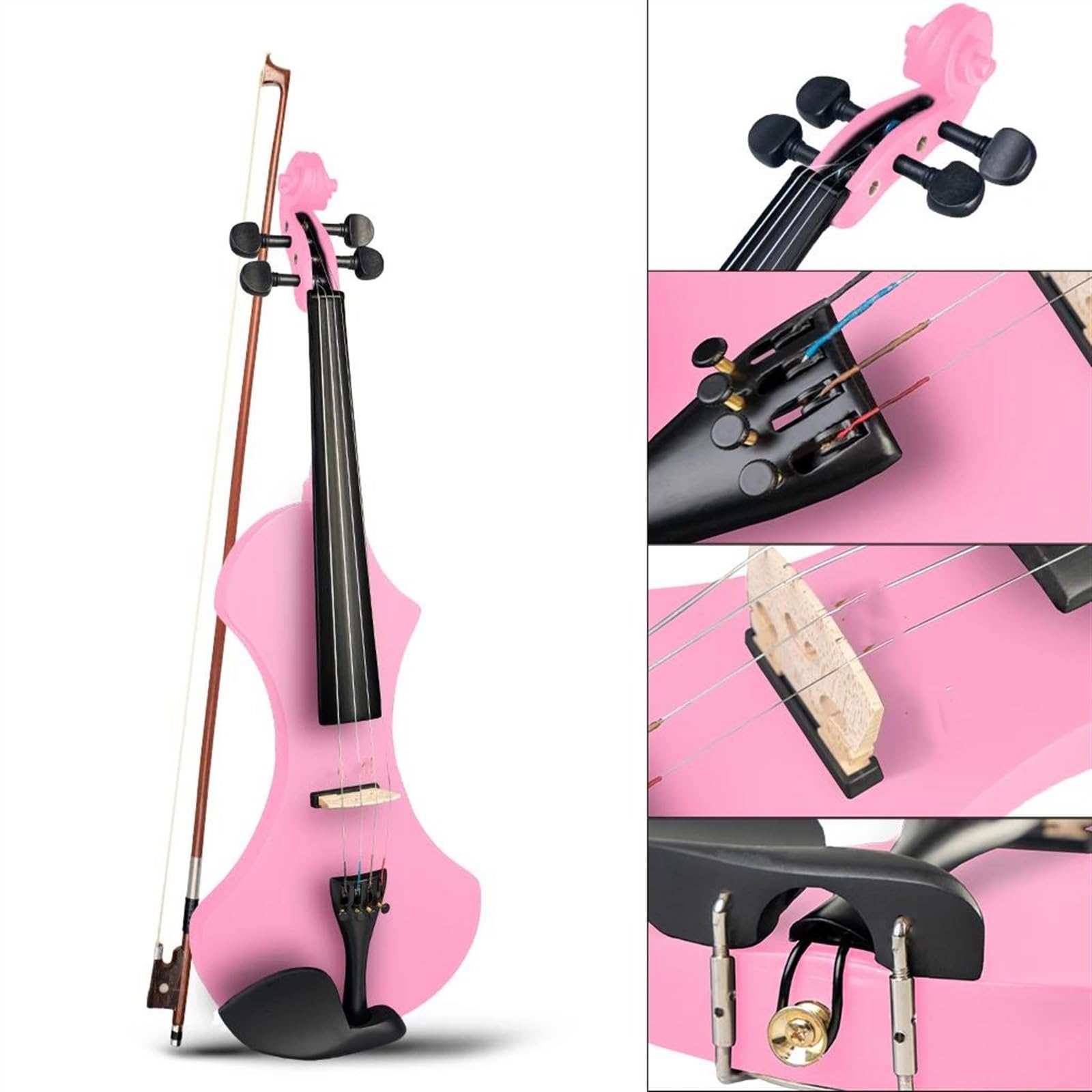 Violine Exquisite Rosa Elektrische Violine 4/4 Set Brasilholz Bogen Fall Tasche Brücke Tuner Saiten