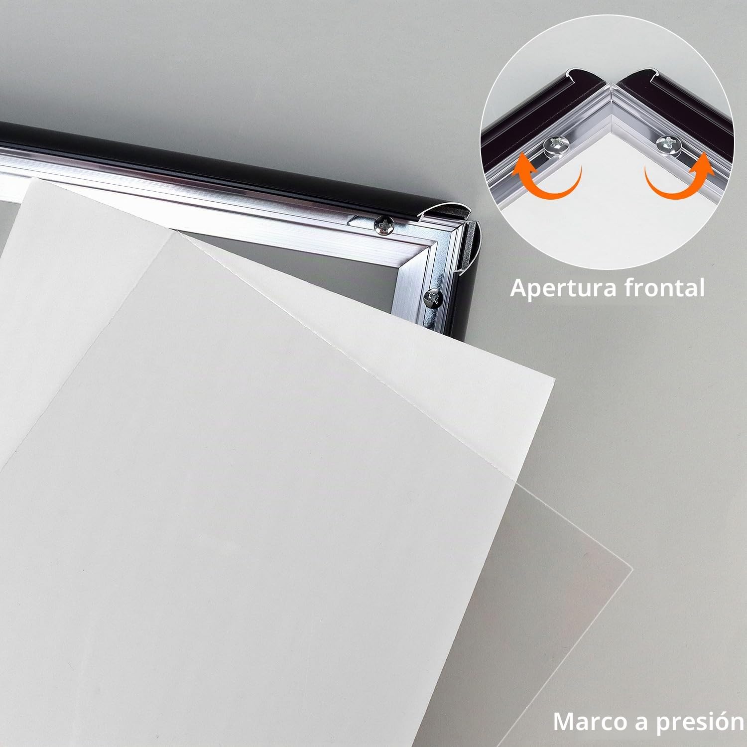 QWORK® Paquete de 5 Marco a Presión - A4 - Perfil de Aluminio de 25 mm - para Póster, Certificados, Dibujos - Negro