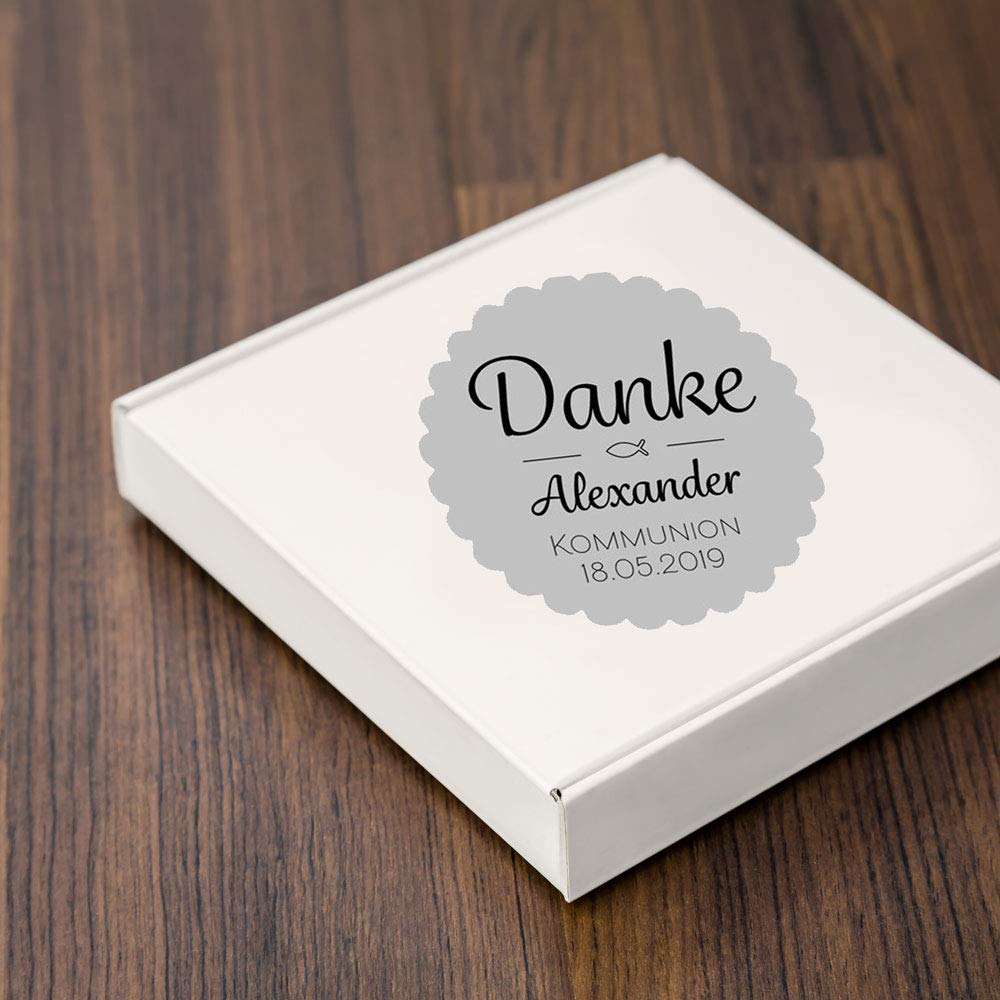 Produktbild von Selbstklebende Dankeschön-Aufkleber Im A4-Bogen – 24 Stück, Individuell Gestaltbar Für Hochzeit, Taufe, Kommunion & Konfirmation