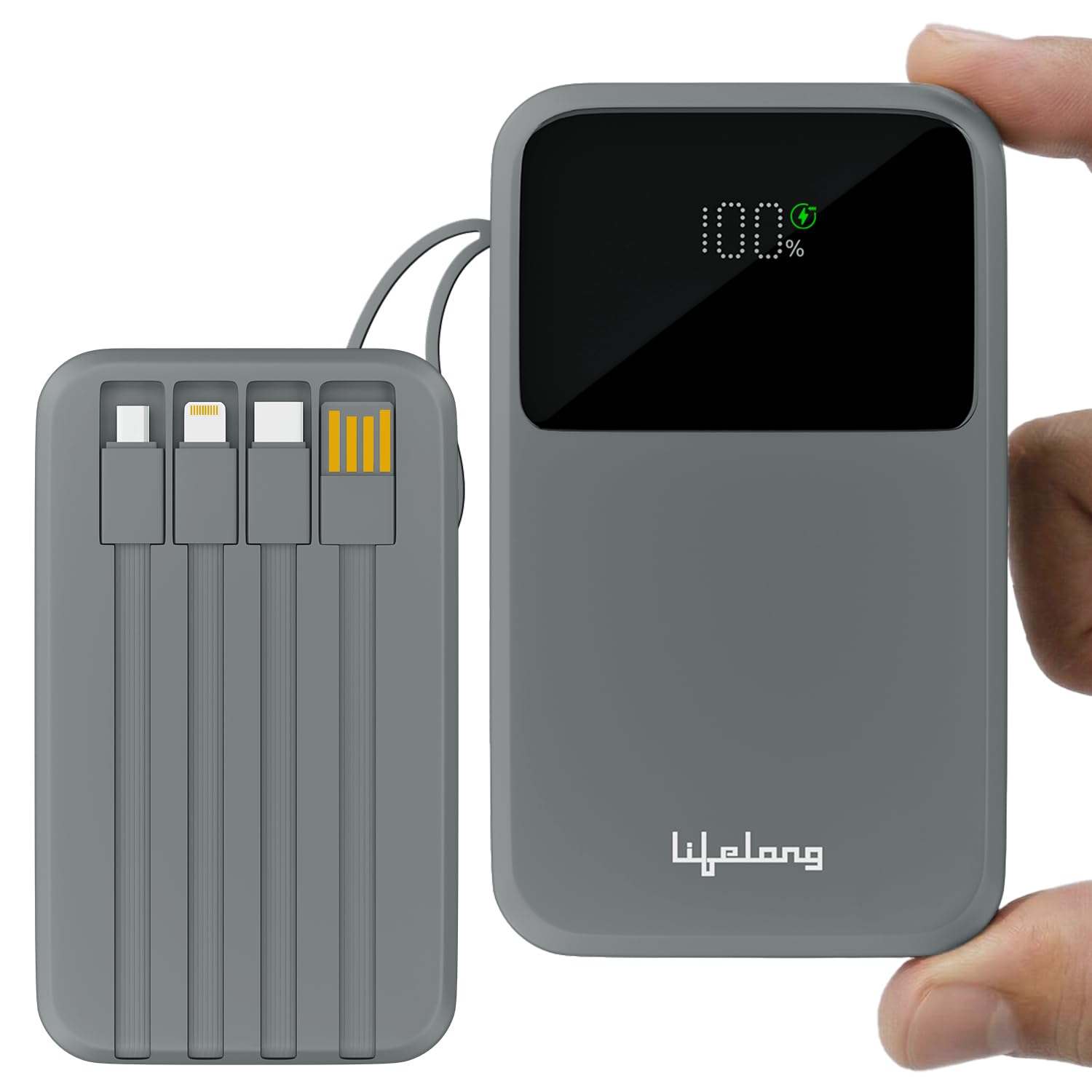 Lifelong Electronics 20000mAh 22.5W Fast Charging Power Bank | 3 Inputs (1 Built-in USB A Cable + 1 C + 1 Lightning Port) & 6 Outputs (3 Built-in Cables + 1 C + 2 A Port) | Small Pocket Size Powerbank-image-8