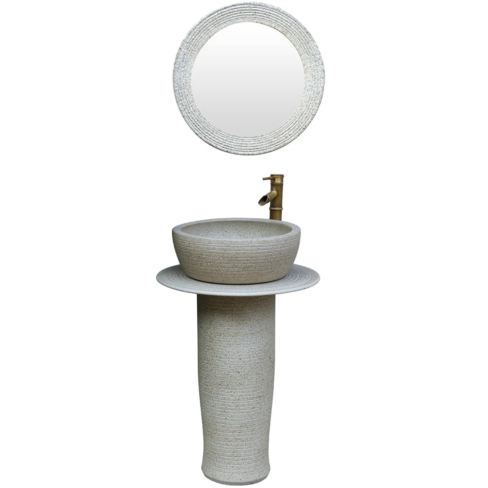 Gljtuo Beige Art Pedestal Bathroom Sink Vessel Sink Combo Toilets Basins Handmade, Round Freestanding Sink For Indoor And Outdoor, 4 Piece Set,-4 Piece Set
