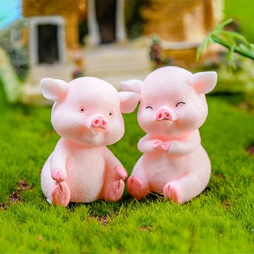 Miniatura 5 de MAOMIA Figuras de cerdo en miniatura, 8 piezas de figuras de juguete de cerdito rosa, decoración de pasteles para decoración de hadas jardín, coche,