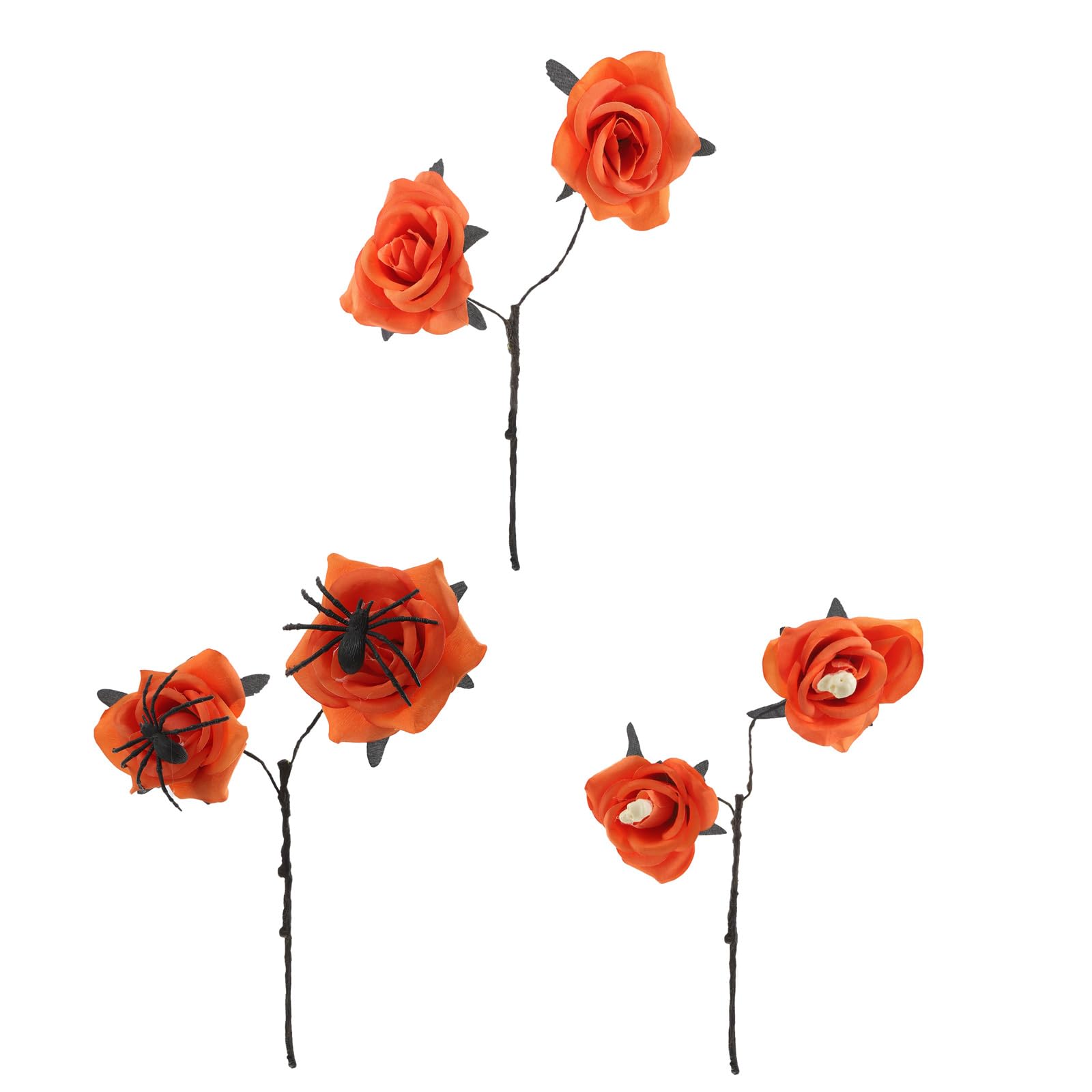 Piceioep 3Pcs Realistic Artificial Rose Flower with Arachnid for Party Table Centerpieces Halloween Flower Arrangement Silk Cloth Fraudulent Roses