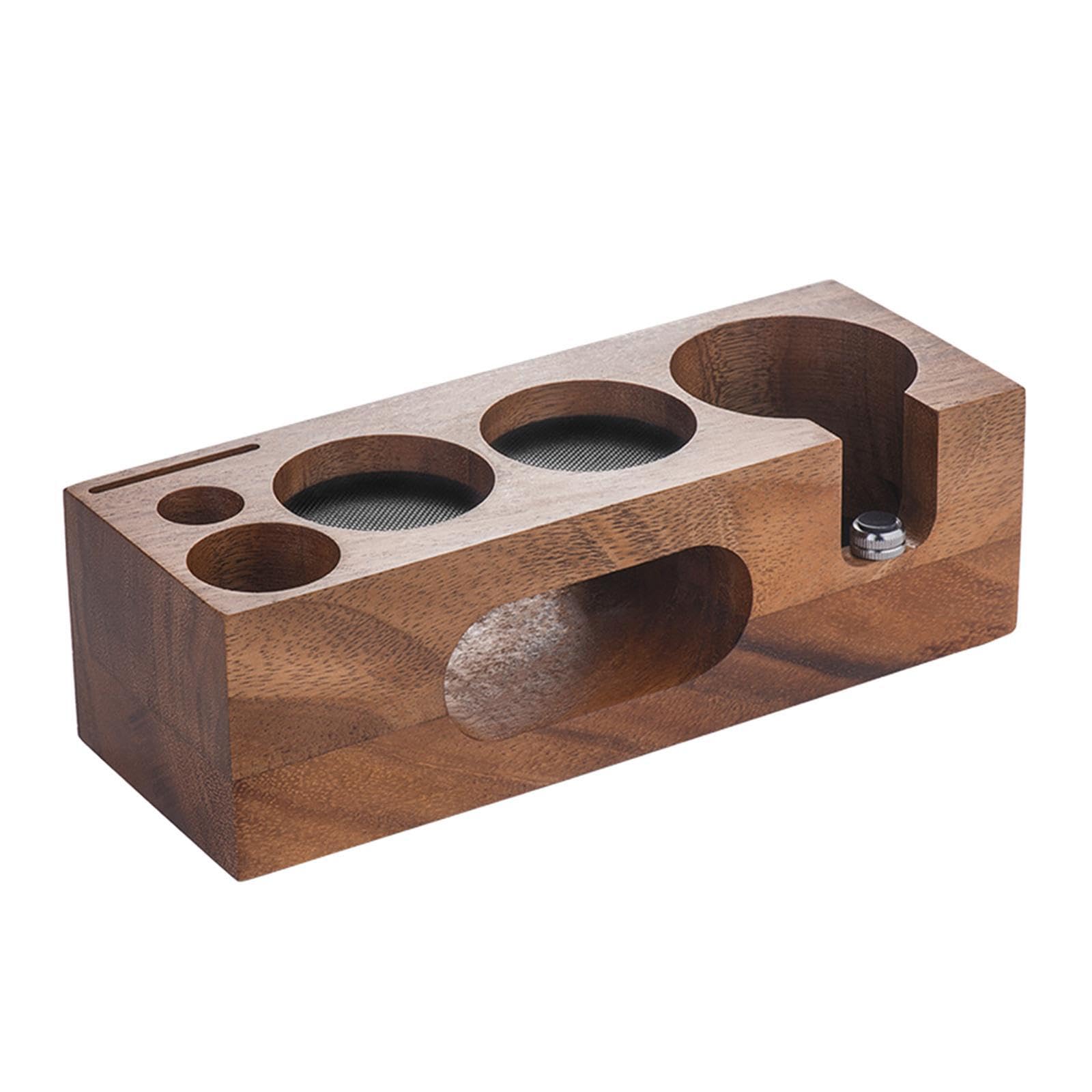 PUXZYAX Tamper For Machine Tamping Stand Barista Accessories Smooth Wood Functional Organizer 7 In 1 Barista Tamping Station Portafilter Holder 53mm Coffee, Walnut, 58mm