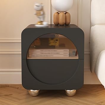 Nightstand Set of 2, Modern Bedside Tables with 2 Drawers, Tempered Glass Drawers End Tables Chest for Bedroom, Living Room, Office Color Black 2 PCS, Size 30cm
