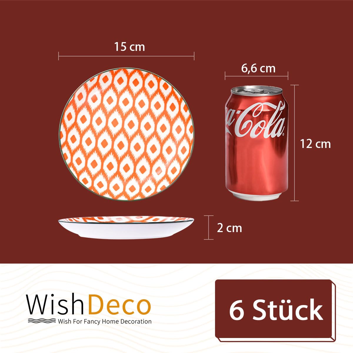 WishDeco Kuchenteller 6er Set, Kleine Dessertteller 15cm, Porzellan Salatteller, Bunte Frühstücksteller, Mini Speiseteller für Pasta, Obst, Brot