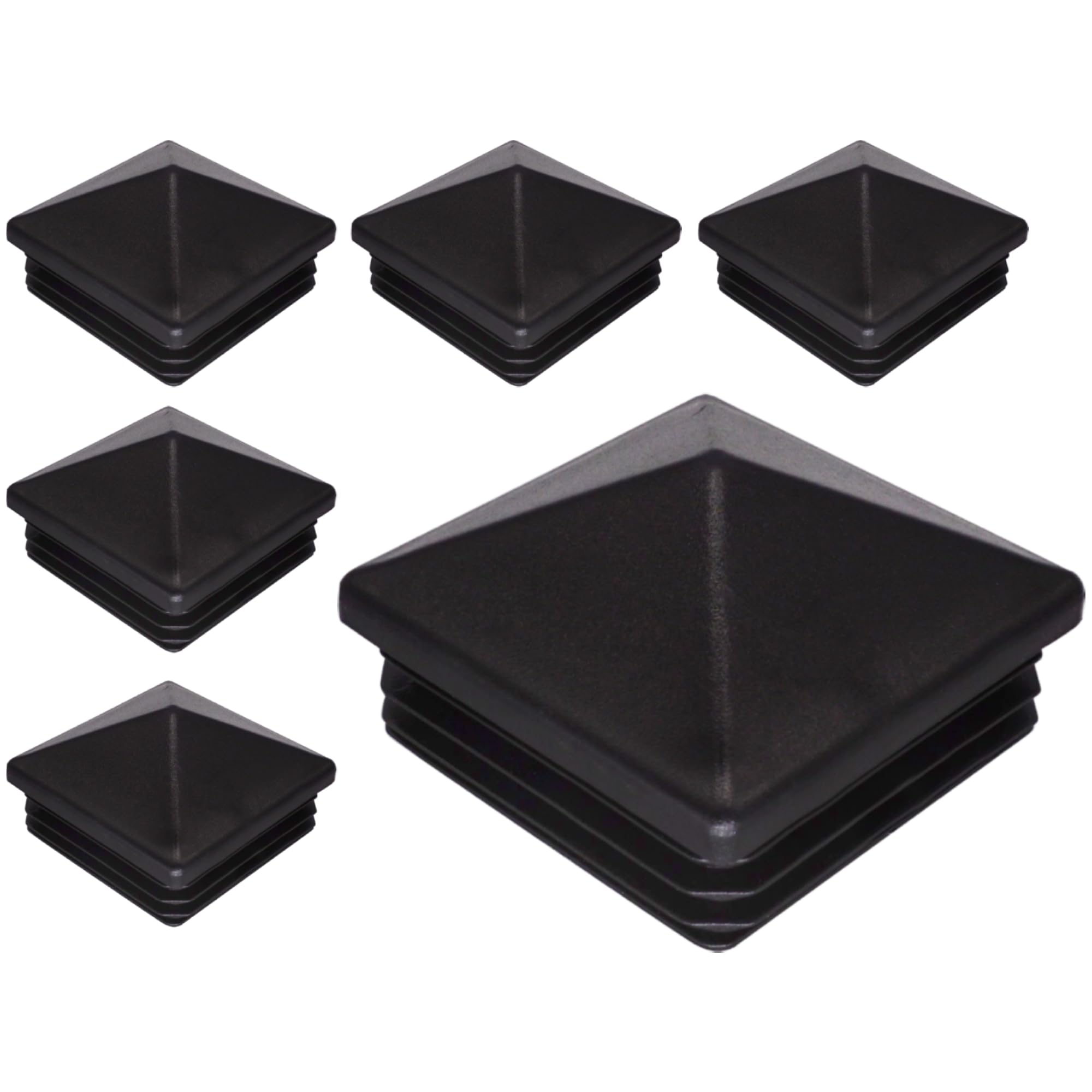 SKIR'CO (6 pcs) Square Plastic Plugs 80 x 80 mm, Tube End Caps, Fence Post Plugs, Square Tube Inserts, Black RAL 9005