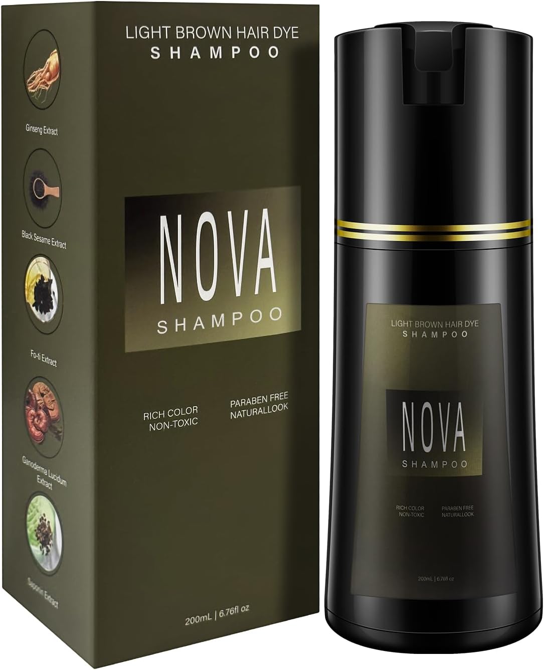 Hair Dye Shampoo & Champu Para Canas - Natural 3-in-1 Instant Gray Coverage for Men & Women (Light brown-200ML)