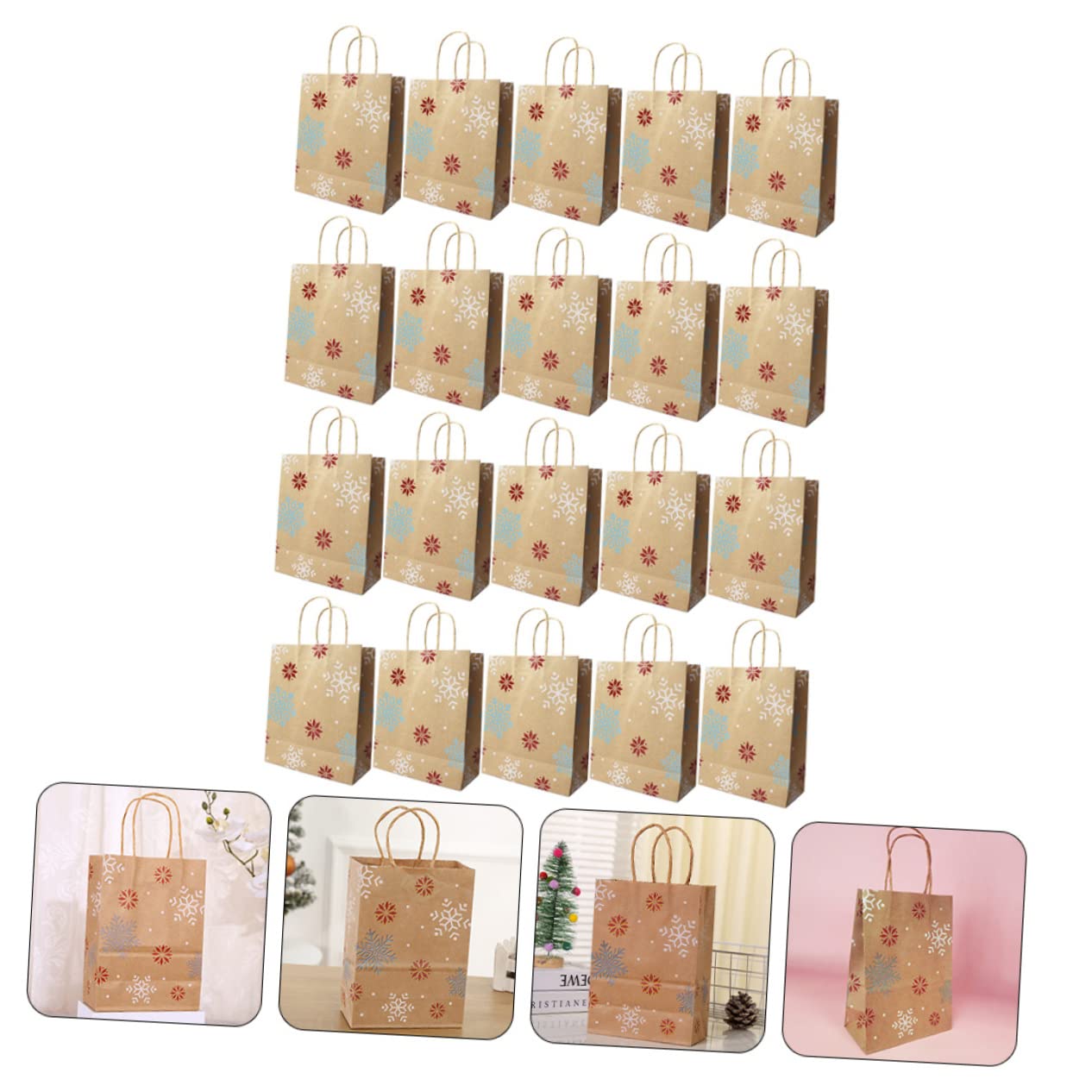 MUCKLILY 2 Set Eleganti Sacchetti Natalizi Assortiti in Carta Kraft Con Fiocchi Di Neve Sacchetti Per Bomboniere Multiuso Per La Spesa 20 Pezzi * 2