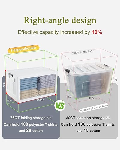 Vista 4 de OlarHike Contenedores de Almacenamiento Bloqueables de 76QT con Tapas - Caja de Almacenamiento Plegable con Puertas y Ruedas, Contenedores
