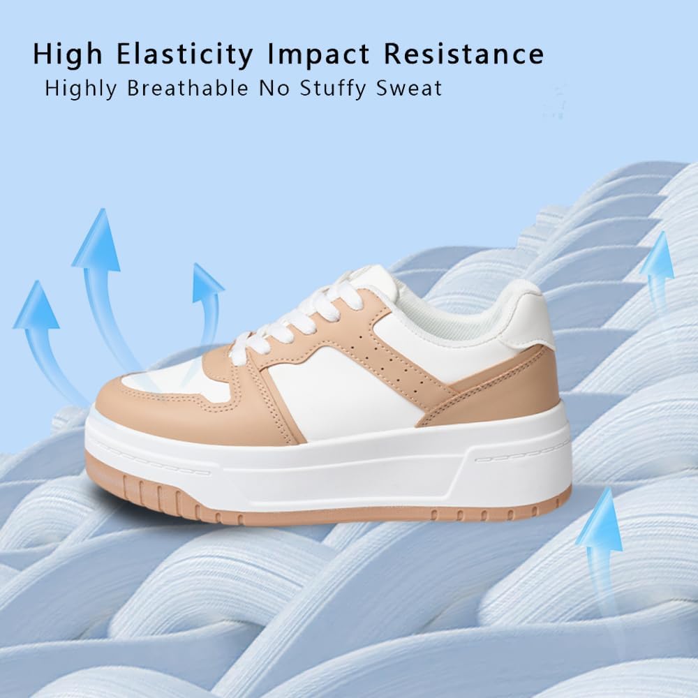 Fashionable Women's Color Blocked Thick Soled Casual Sports Shoes, Versatile Lace Up Sponge Board Shoes - Image 4