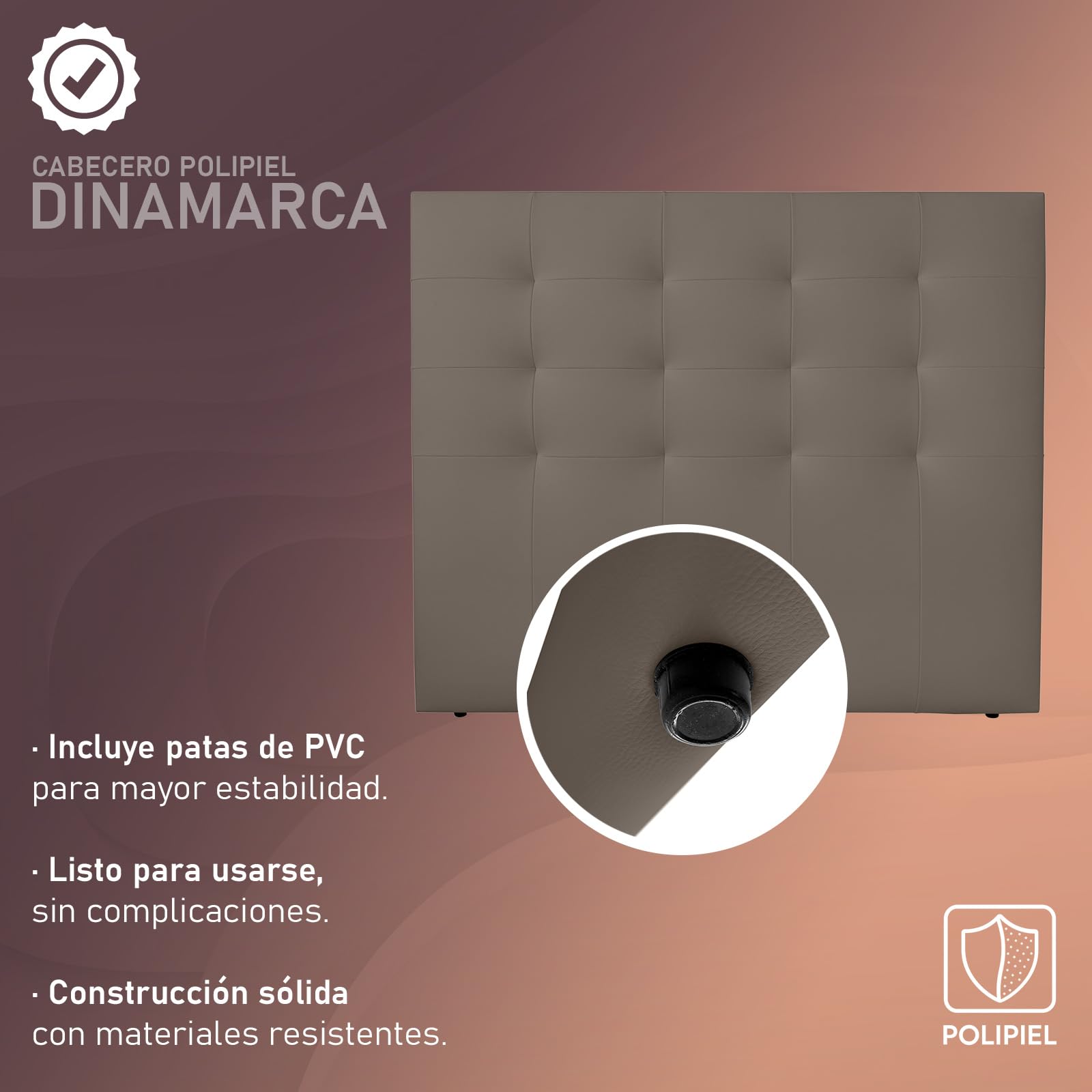 amuéblate Online, Cabecero Modelo Dinamarca Acolchado, Tapizado en Polipiel de Alta Gama, Medidas: 145 x 120 cm (para Cama de 135 y 140) Gris