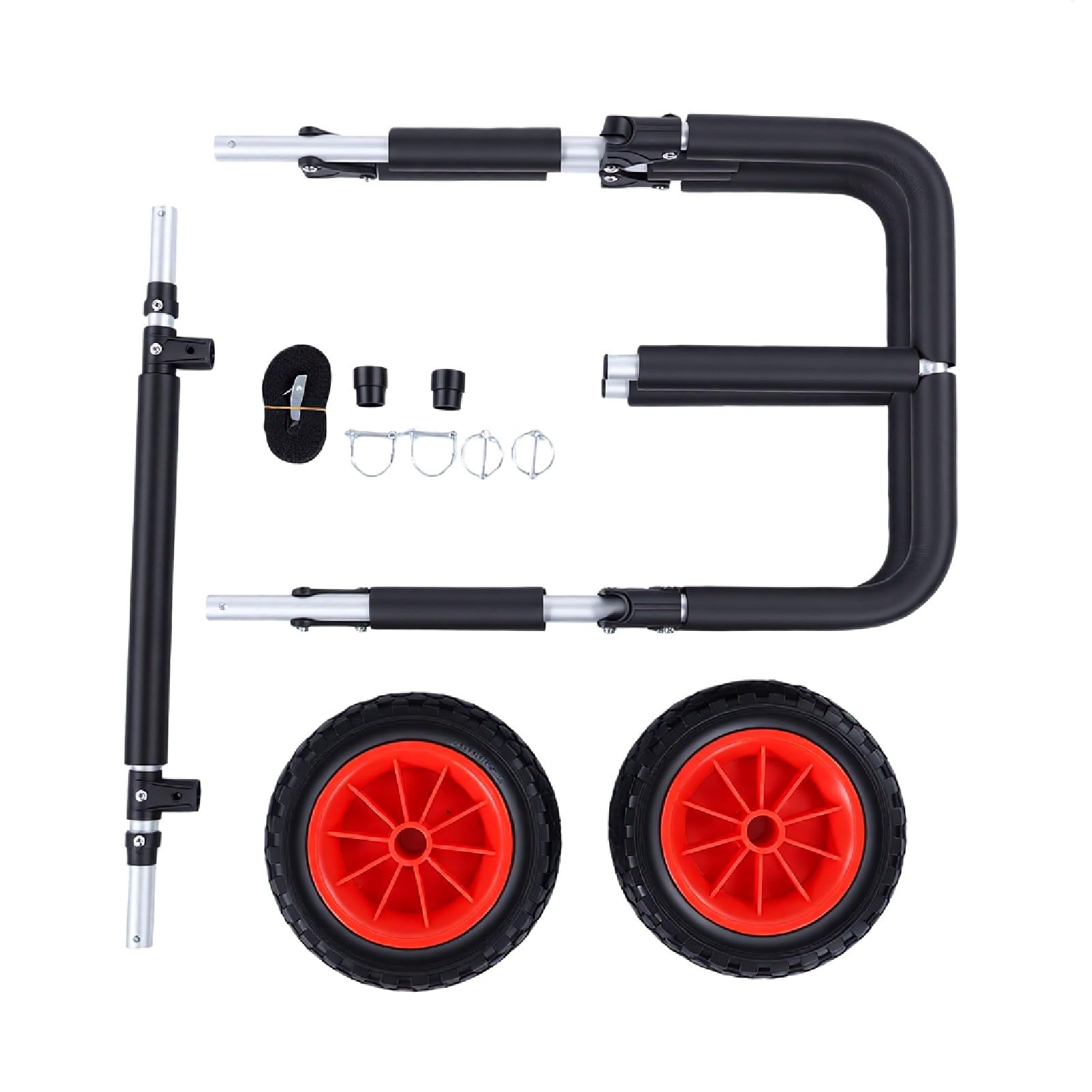 Odpinany wózek kajakowy o dużej nośności i solidnych kołach 30 cm do bezpiecznego transportu sprzętu do sportów wodnych na różnych terenach