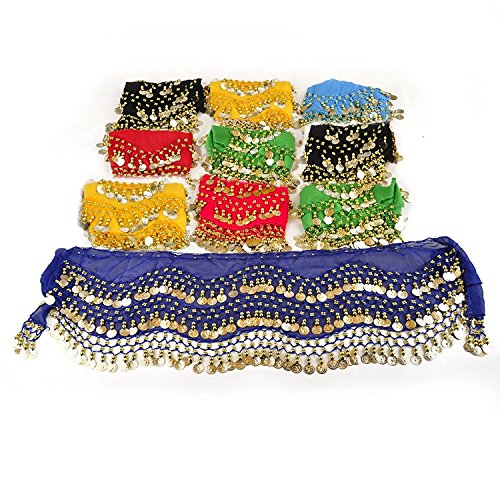 REINDEAR Wholesale Vogue Style Chiffon Dangling Gold Coins Belly Dance Hip Scarf (12 PCs)