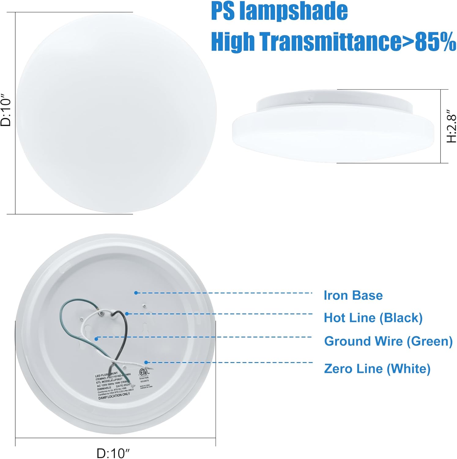2 Pack 10 Inch Dimmable LED Ceiling Light Fixture, 16W 1400LM, 4000K Cool White, Modern Super Bright Flush Mount Ceiling Light for Bedroom, Kitchen, Bathroom, ETL Listed