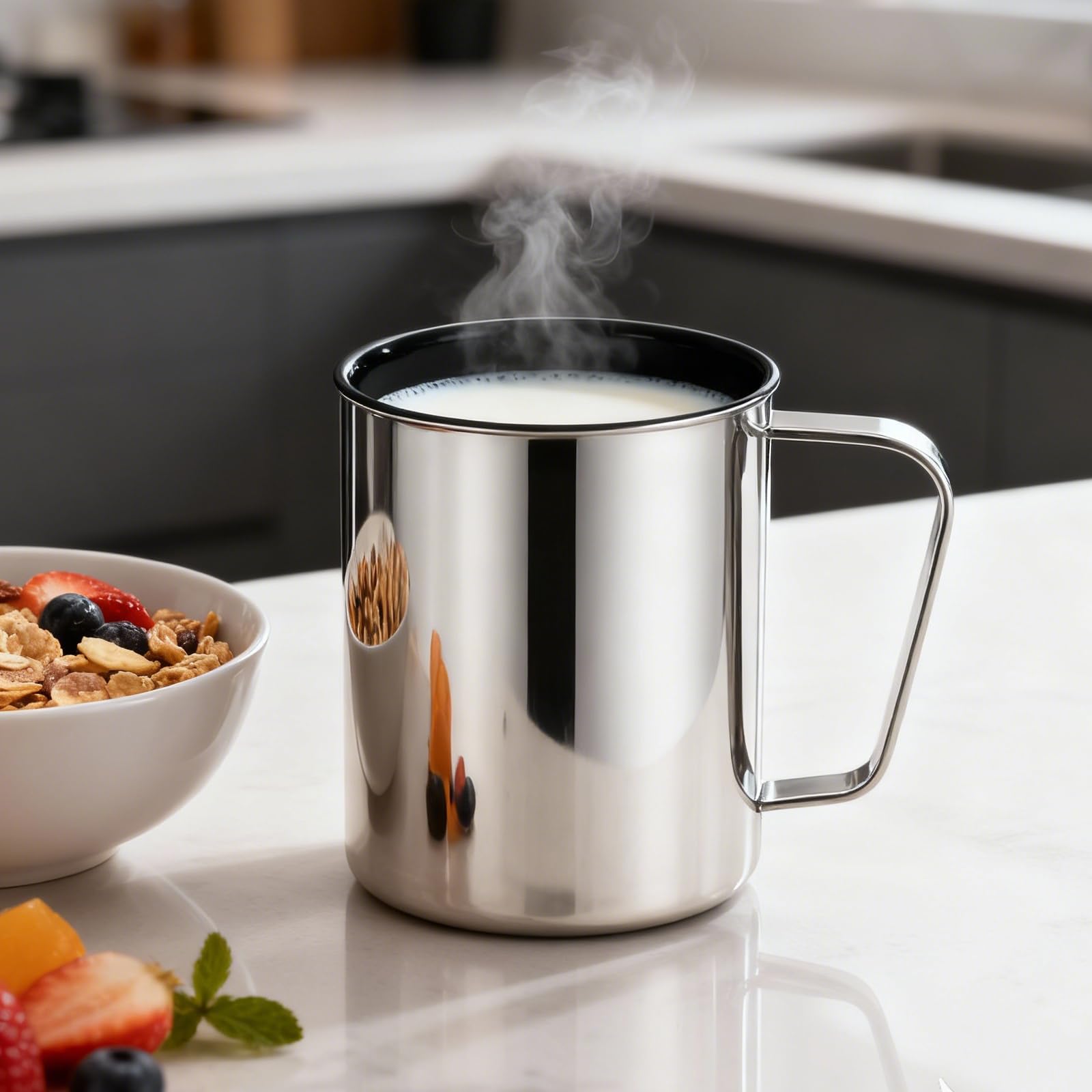 Zestaw 2 kubków ze stali nierdzewnej, kubek do kawy 500 ml, z podwójnymi izolowanymi ściankami, metalowy kubek do herbaty Sus 304 z uchwytem, do kawy, mleka, soku i innych napojów, 2 szt