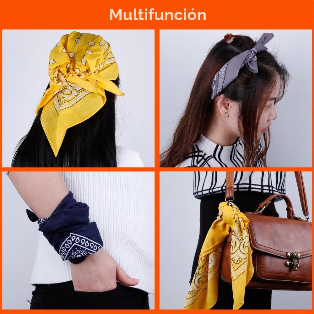 Anpro 12 bandanas pañuelos unisex algodón retro multicolor 55x55 cm