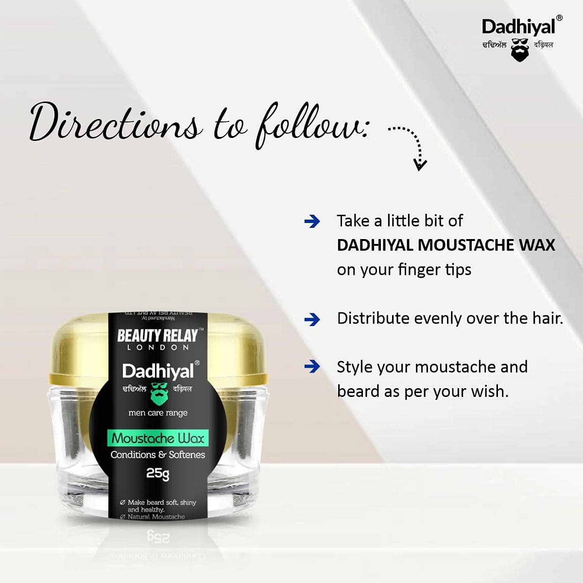 BEAUTYRELAY LONDON Dadhiyal Moustache Wax With Castor Oil & Dadhiyal Beard Wash for Strong Hold 25g, sharper look, Parabens, sulfates, silicones free (Buy 1 Get 1 Free) 2