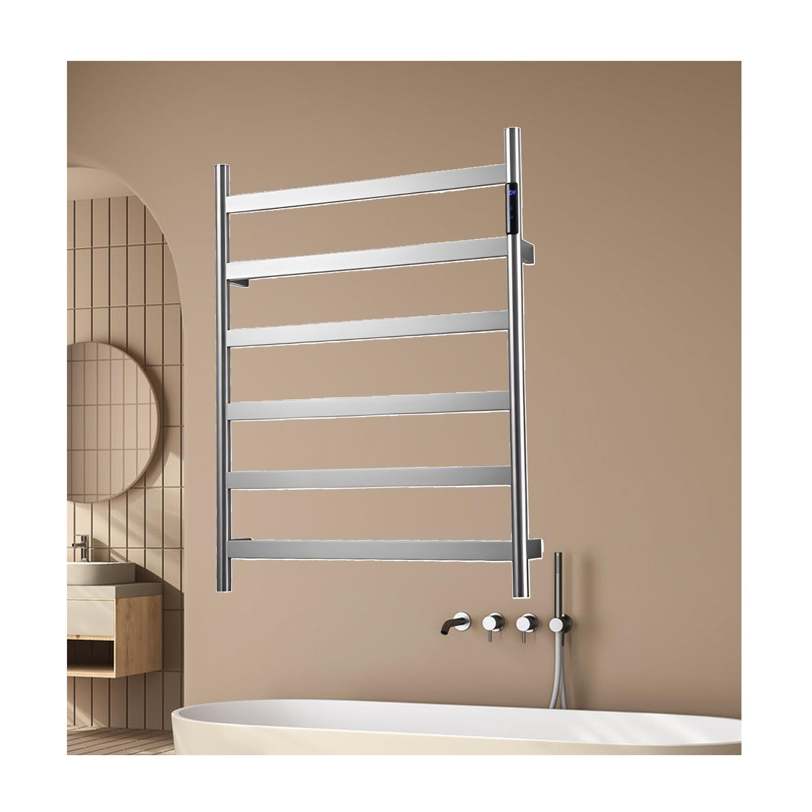 Porte-serviettes chauffant inox au design minimaliste et câblage encastré