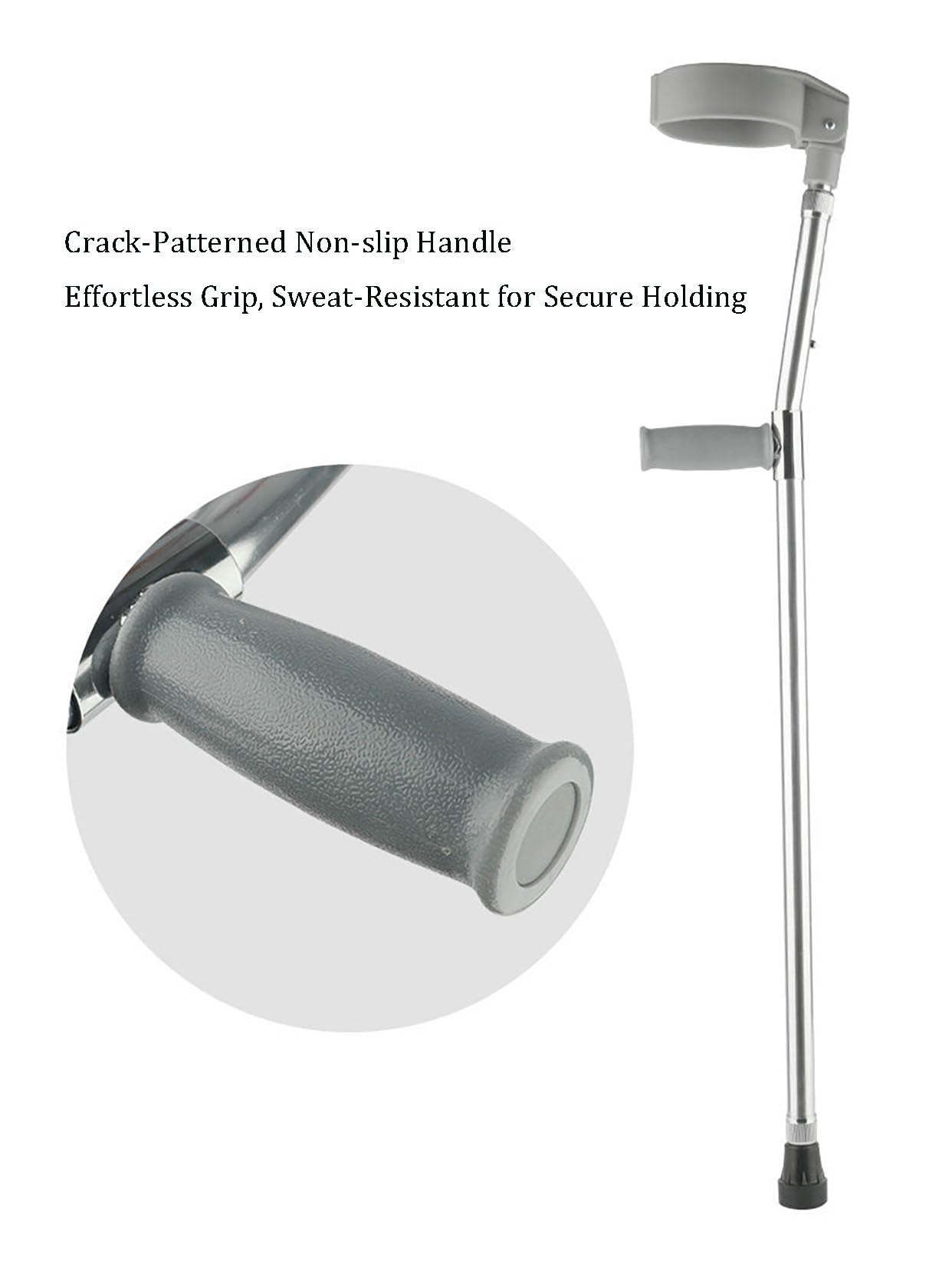 Muletas ajustables para antebrazo, aleación de aluminio, ayuda para caminar con diseño ergonómico, rango de altura de 71-94 cm, asas antideslizantes y almohadillas para los pies, ajuste de 10 niveles