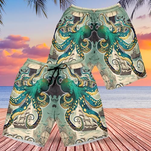 Men's Octopus Lovers Swim Trunks - Ocean Octopus Quick-Dry Hawaiian Swim Shorts for Men Series 082